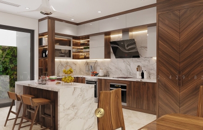 Tủ bếp gỗ óc chó nhập khẩu | báo giá | kích thước | Kiểu dáng